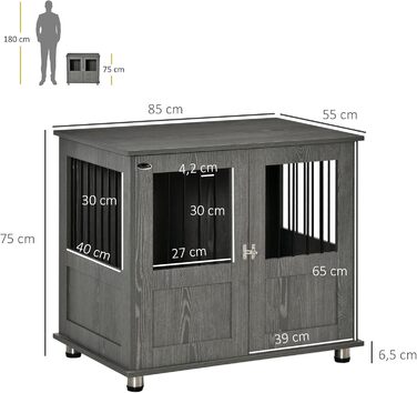 Клітка для собак PawHut - переноска для домашніх тварин, хатинка для собак, вольєр з замком, магнітною дверцятами, вікном, для собак малих та середніх порід, сірого кольору, 85 x 55 x 87 см