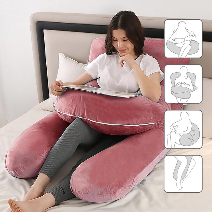 Подушка для вагітних Caliyo 2 шт. U-подібної форми, для сну на боці, з чохлом, велика подушка для годування, подушка для вагітності та комфортна подушка для дорослих (Сірий, Кристал-велюр) U-подібний двочастинний комплект