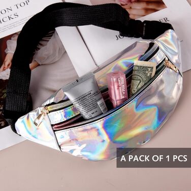 Світловідбиваюча поясна сумочка-фенні-пек, металік, водонепроникна, для жінок, чоловіків, дітей, подорожей, бігу, фестивалів, вечірок (срібляста)
