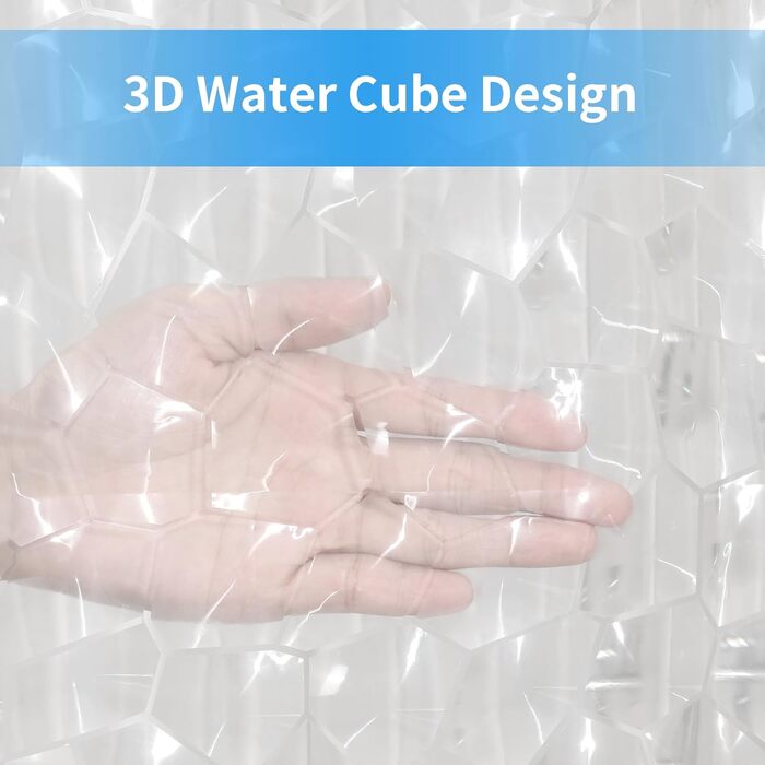 Штора для ванної OTraki напівпрозора 180x200 см, антигрибкова, миється, з EVA, водонепроникна 3D штора для душу з 12 кільцями, без ПВХ