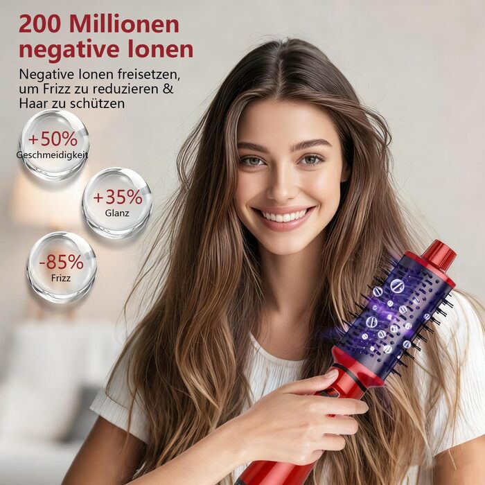 Фен-щітка 5 в 1 для волосся: стайлер, плойка, об'єм, для жінок, з Європокою (червоно-чорний)