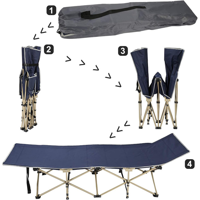 Розкладне ліжко для кемпінгу Trintion XL - міцна та зручна для відпочинку на природі, вдома та в подорожах (250 кг)