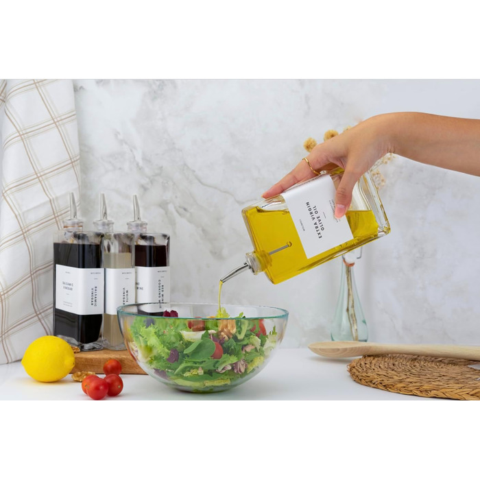 Molimoli Olive Oil Dispenser Bottle for Kitchen, Coffee Syrup Dispenser with Automatic Pourer, Glass Bottle Dispenser for Kitchen, Olive Oil Serving Set, Glass Olive Olive Bottle | 2-Piece Set - Silver