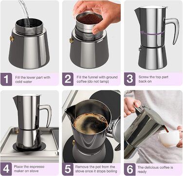 bonVIVO Induction Espresso Maker - Stainless Steel Coffee Maker with -Finish, Water Kettle & Filter - Moka Pot - Christmas Gifts for the Household (Chrome, 6 Cups - 300 ml)