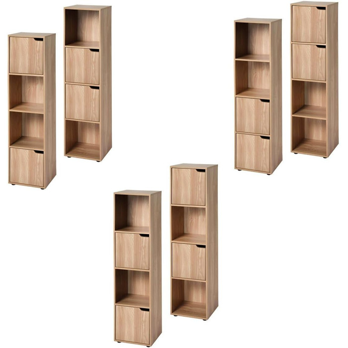 Calicosy - Regal with 4 compartments in wood-look finish - 2 sliding doors - Modular storage furniture - Solid and functional - Bedroom, living room, office - Contemporary design - B30.7 x D29 x H120cm