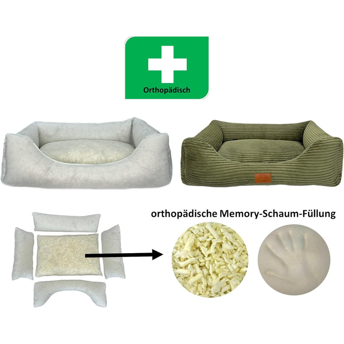 Ортопедичне ліжко для собак Elropet з м'якого корду, корзина для собак (Оливковий, XS/S/M/L/XL)