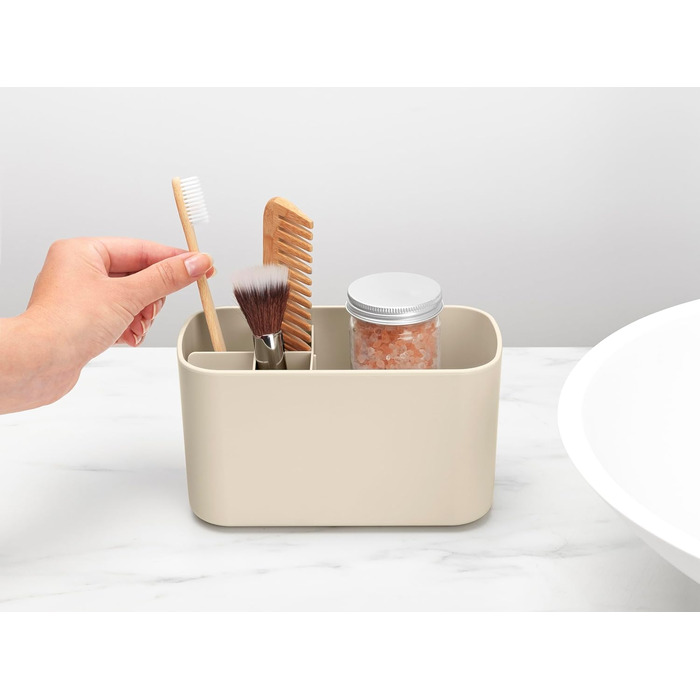 Полиці для ванної Brabantia Renew Soft Beige, підставка для раковини, тримач для зубних щіток, нековзна, корозійностійка, легко миється, 19,7x9,8x11 см