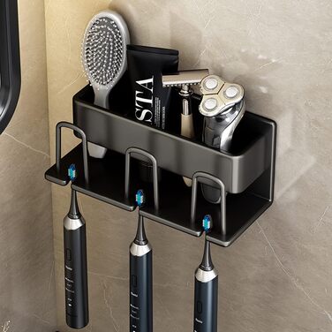 Electric Toothbrush Holder Wall Toothbrush Holder Self-Adhesive No Drilling for Bathroom, Space Aluminum, Hand Toothbrush, Toothpaste, Cup Storage
