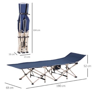 Outsunny Folding Camp Bed with Storage Bag, Steel & Oxford Fabric, Blue, 190x68x52cm | Aosom