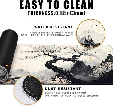 MiaVibte Килим-підкладка на стіл Riverside, великий розмір 80x30 см, для ігор та роботи, декор (Ink Kyoto)