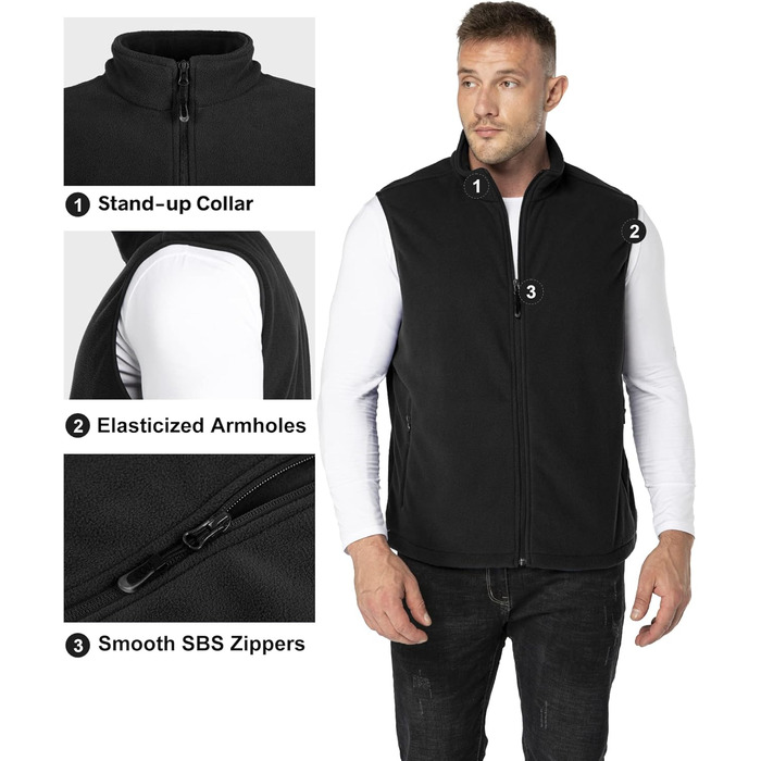 Чоловіча флісова жилетка 33000ft - ультралегка, без рукавів, з кишенями та блискавкою, чорна