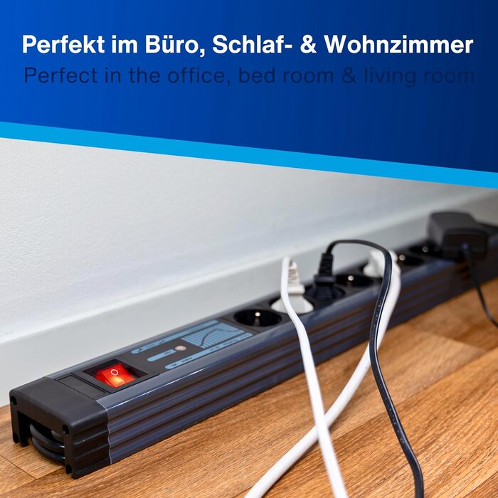 Многофункціональна мережева розетка SupraGuard з вимикачем, 2.5м кабель, захист від перенапруги та мережевий фільтр (Aluopik, 9 розеток)