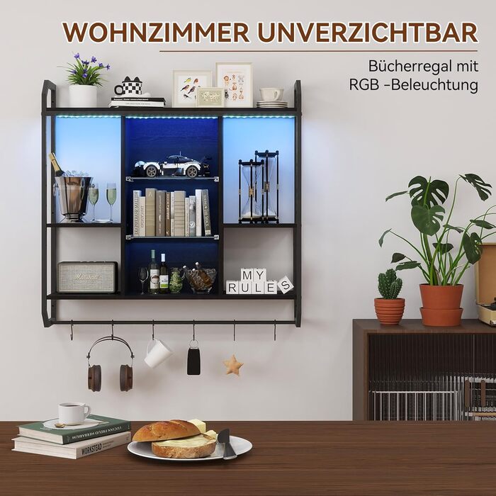 Стильне металеве вітрина для вина з LED-підсвічуванням на стіну, 3 яруси, чорний колір, для бару, кухні, вітальні, ресторану, 20x80 см