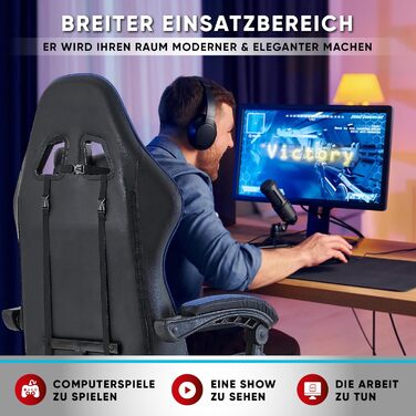 Геймерське крісло Walden Ergonomic для офісу та комп'ютера, зелене/синє, з регульованою спинкою та висотою