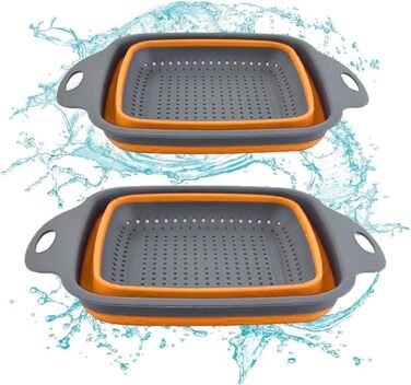 Ситечко для кухні складне, сито для зливання з нержавіючої сталі та силікону, 2 розміри (24.5+29.2 см), помаранчеве