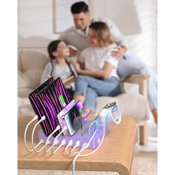 Зарядна станція SooPii USB з органайзером на 6 портів 50W, біла. В комплекті 6 кабелів та тримач для iWatch