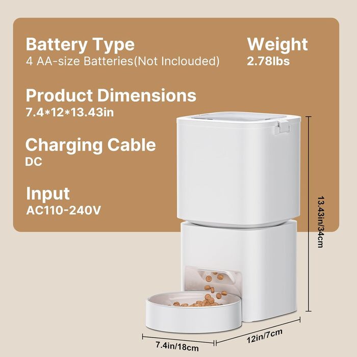Автоматичний годівник для котів та собак з Wi-Fi, 5л, керування через додаток, 1-10 прийомів їжі на день