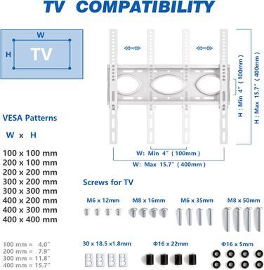 Rolling TV Stand with Wheels - Adjustable Height Mobile TV Trolley for 27-60 inch TVs - VESA 400x400 - 40kg Capacity - White
