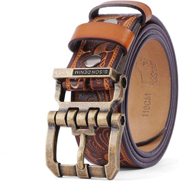 Чоловічий шкіряний ремінь BISON DENIM з класичною пряжкою, міцний, для джинсів, довжина 115 см, підходить для талії 36'-39'