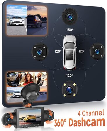 Відеореєстратор 4-камерний 360° для авто, 4 камери FHD 1080P (передня, задня, ліва, права), 3