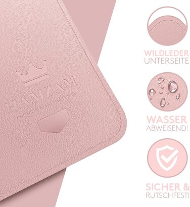 Килимок на стіл HAMZAM з екошкіри 90x40 см - преміум якість, з інтегрованим ковриком для миші (Рожевий)