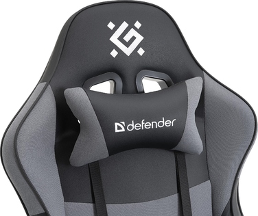 Ігрове крісло Defender Strider, чорно-сіре, екошкіра, з подушками