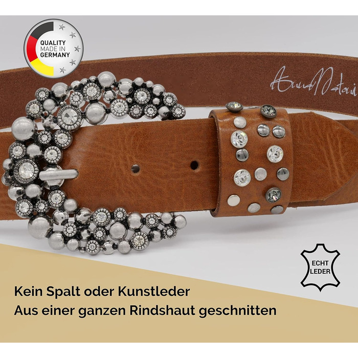 Жіночий шкіряний ремінь AnnaMatoni з розкішною пряжкою, ширина 4 см, коричневий, Made in Germany (105 см)