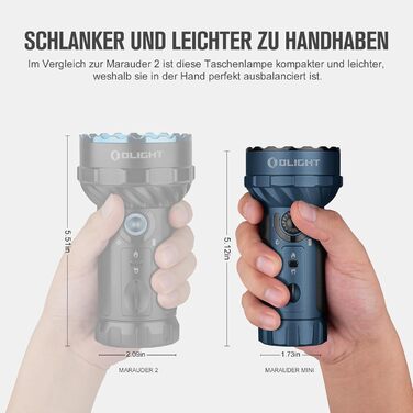 OLIGHT Marauder Mini LED ліхтар Super Hell 7000 Lumen, 600 метрів, акумуляторний, з прожектором та світловим потоком, 3 кольори LED, датчик відстані, для активного відпочинку (Темний синій)