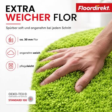 Килимок для ванної кімнати Floordirekt Sky, м'який високоворсовий, протиковзкий та швидкосохнучий, під підігрів підлоги, прямокутний (60 x 100 см, яблучно-зелений)