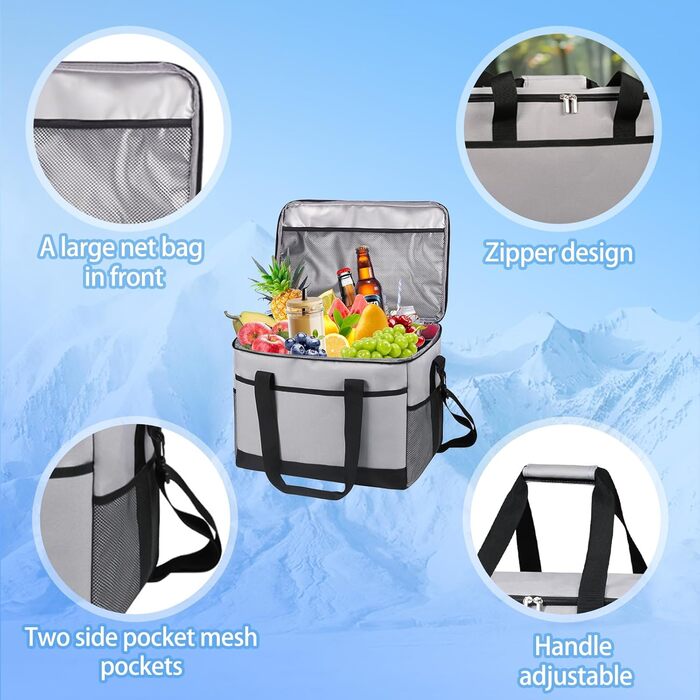 Термосумка для пікніків та відпочинку на природі 35L сірого кольору