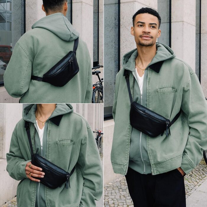 Berliner Bags Преміум Поясна Сумка Noah, Чоловіча/Жіноча Сумка через Плече з Шкіри, Кросбоді, Чорна