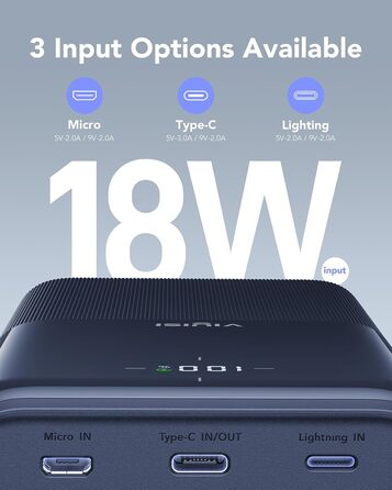 Power Bank VIYISI 30000mAh з LED дисплеєм, 20W PD, 4 виходи та 3 входи, сумісний з iPhone/iPad/Samsung/Huawei