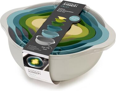 Joseph Joseph Duo 6-Piece Compact Food Preparation Set with Mixing Bowls, Measuring Cups & Sieve, Multi-Color