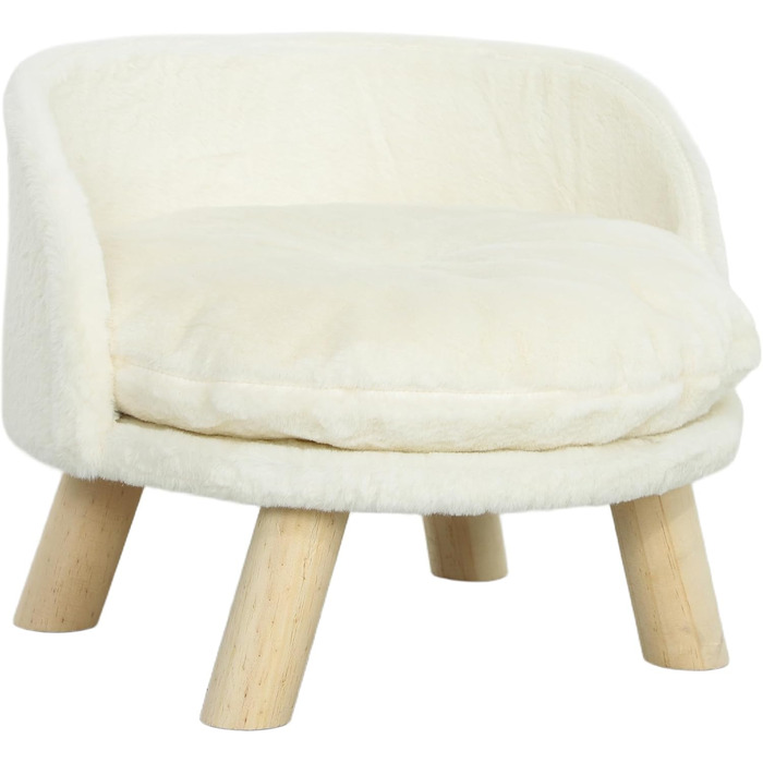 PawHut Софа для собак з подушкою, дерев'яні ніжки, миється, підняте ліжко для домашніх тварин, софа для котів та маленьких собак, 40,5 x 40,5 x 33 см (кремово-білий)