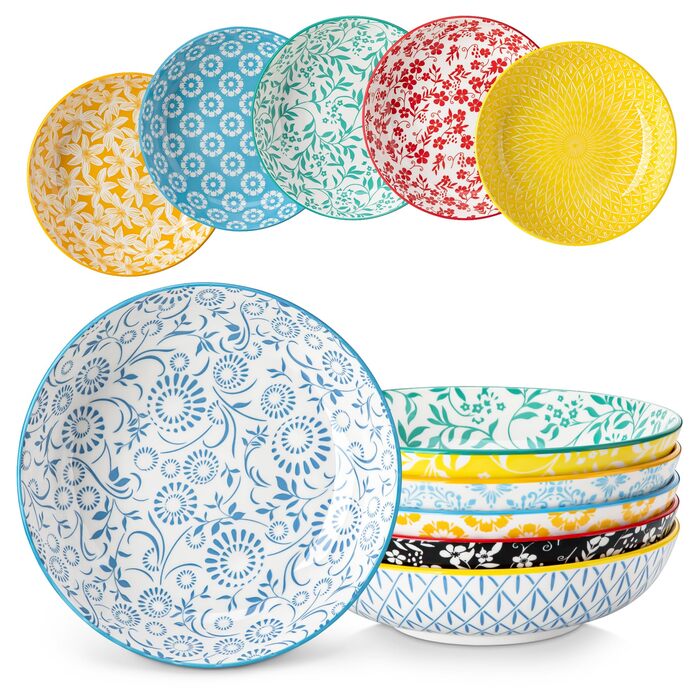 Набір супових тарілок Vancasso Selene, 6 шт, 1200 мл, з пастельного порцеляну – для супу, пасти, салатів, мікрохвильова піч