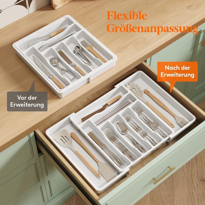 Органайзер для столових приборів Lifewit в шухляду, розсувний, пластиковий, білий 33-57 x 38 x 5 см