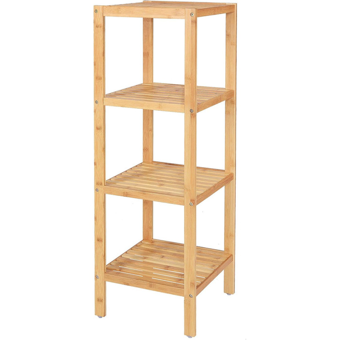 dibea Bathroom Shelf with 4 Shelves, Living Room Shelf, Standing Shelf, Bamboo Shelf, Bathroom Shelf, Bookshelf, Corner Shelf, Kitchen Shelf, 33x33x98 cm, natural color