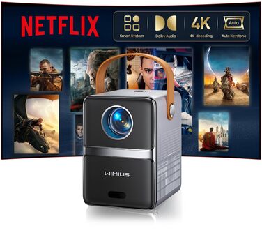 Mini проєктор Beamer 4K з WiFi 6, Dolby Audio та підтримкою Netflix | 1080P Full HD, інтегровані додатки, автоматичне фокусування, вертикальна корекція трапецеїдальних спотворень, короткофокусний, сріблясто-сірий