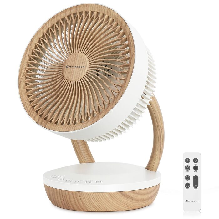 Вентилятор настільний MYCARBON FS05-DC: тихий, 8 швидкостей, 1850 м³/год, ECO-режим, 3D-циркуляція повітря, таймер 8 годин для спальні/офісу