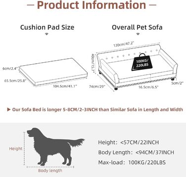 Софа для собак BingoPaw Luxus: велика ортопедична софа для собак XL, сіра, 120x74x40 см