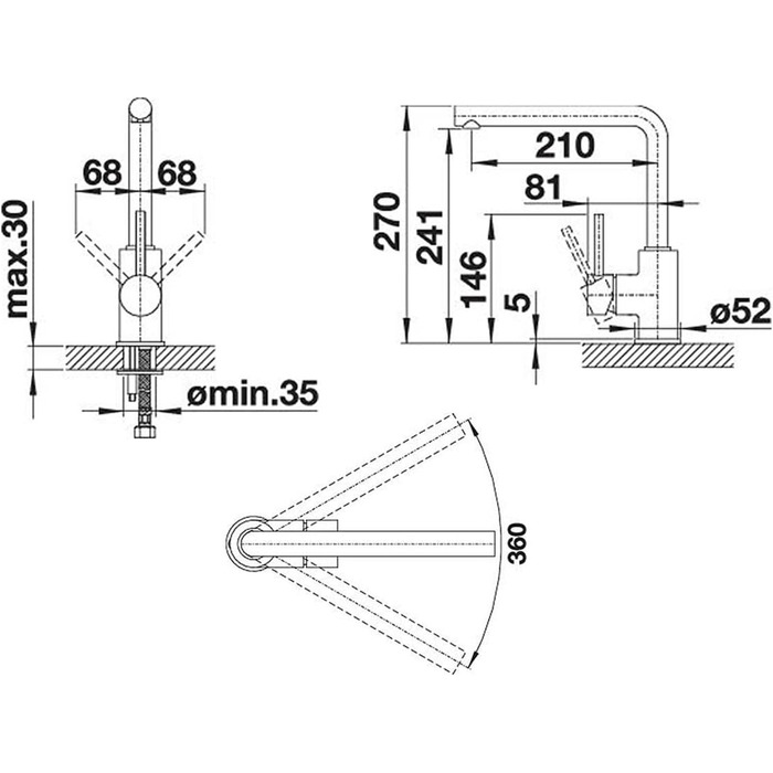 Кухонний змішувач BLANCO MILA чорного матового кольору, високого тиску, з керамічним картриджем та захистом від зворотного потоку води, економічний | Розміри: 10,5x25,5x27 см