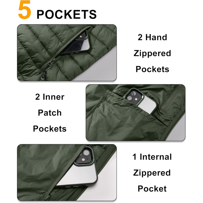 Стьобана жилетка чоловіча туристична 3XL, армійсько-зелена. З капюшоном, 5 кишень, для бігу, гольфу, походів, їзди на коні.