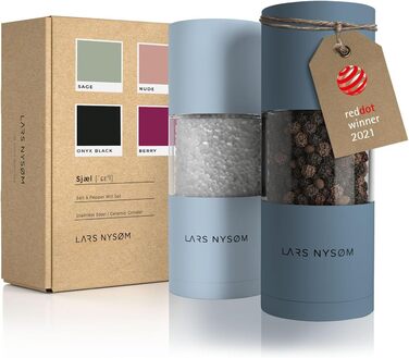 LARS NYSØM Salt and Pepper Mill Set made of Stainless Steel with Adjustable Ceramic Grinder - 2 Pieces | Manual Spice Grinders with High-Quality Design (2 pcs) (Blue)