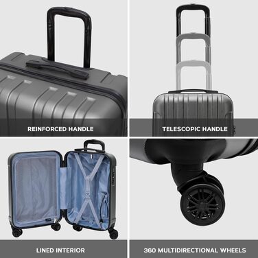 Набір валіз Flight Knight Premium (3 шт): S 55см, M 67см, L 76.5см, ABS-пластик, TSA-замок, USB-порт, 8 коліс, антрацит/чорний