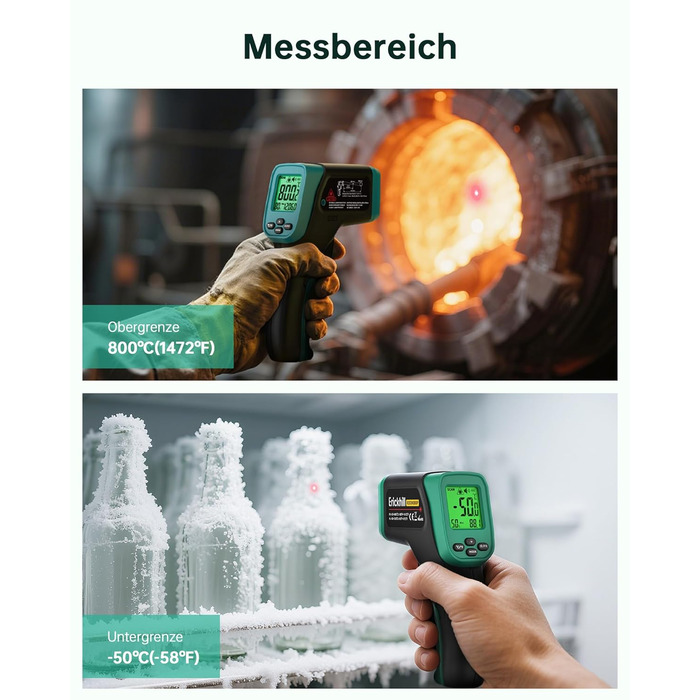 Інфрачервоний термометр ERICKHILL -50°C до 800°C, безконтактний цифровий лазерний термометр з щупом для м'яса -50°C до 300°C, регульований коефіцієнт випромінювання – для приготування їжі/грилю/заморожування