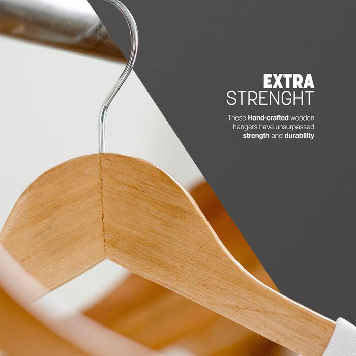 Плечики для одягу KEPLIN Starker з натурального дерева (30 шт.) з обертовим гачком 360° та перекладиною для штанів. Економія місця в шафі. Підходить для пальто, жакета, костюма.