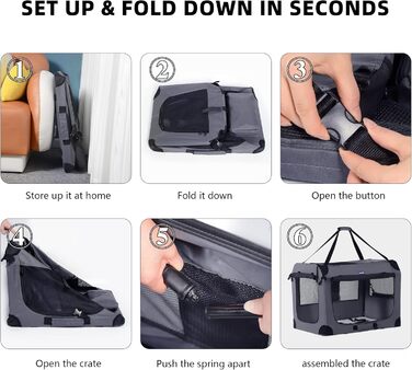 Транспортний бокс для тварин Petprsco з м'якими стінками, для котів та маленьких собак, 3-дверний, складний, з ременями, для подорожей, сірий (81x58x58 см)