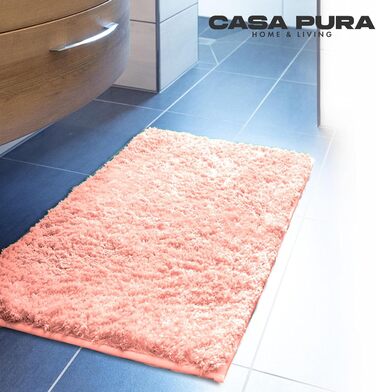 М'який килимок для ванної кімнати Casa Pura, пухнастий, з ефектом шорсткості, 70x120 см/80x150 см, колір слонова кістка/рожевий, нековзний, пральний