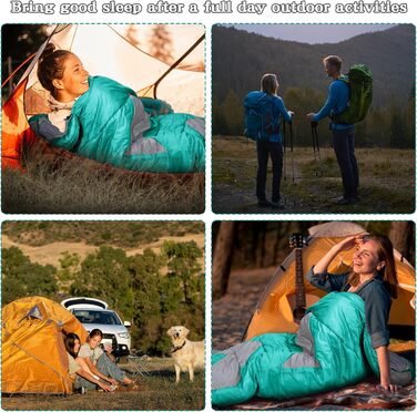 Zusentee 3-4 Season Sleeping Bag - Waterproof, Lightweight, Ultralight Sleeping Bag for Adults & Kids - Camping, Hiking, Travel (Seablu)
