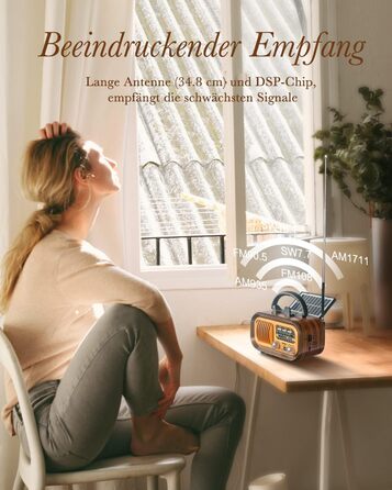 Вінтажне радіо Prunus J-150 AM/FM/SW з Bluetooth, USB/TF, сонячною панеллю та акумулятором 1200 mAh